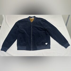 Five Four Mens Navy Corduroy Bomber Jacket Full Zip Ribbed Cuffs And Collar L